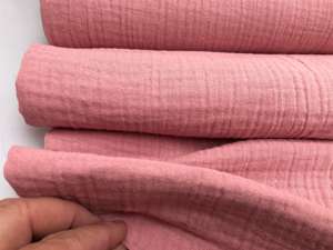 Fastvævet - florlet dobbelt gauze rosa/baby pink, økologisk ( hel rulle)